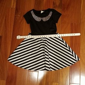 Black and white dress for girl with belt.